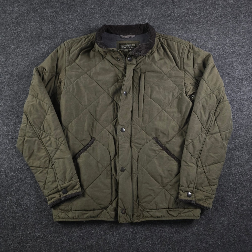 J Crew Sussex Jacket Green Quilted Puffer Military Surplus Coat Pockets Men's M